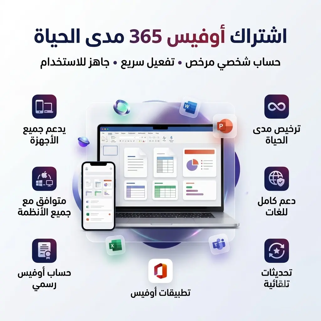اشتراك اوفيس 365 مدى الحياة حساب أوفيس يعمل على 5 أجهزة